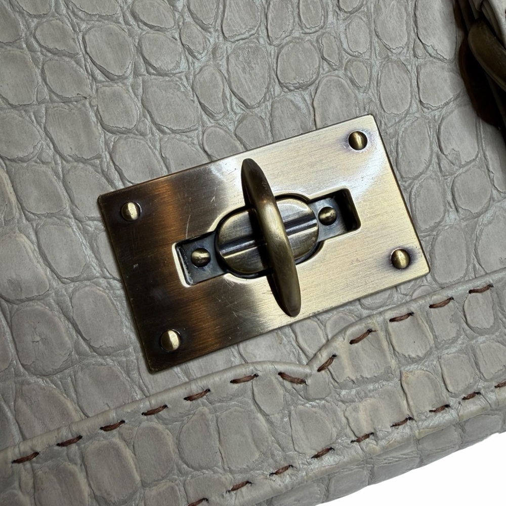 CARLA MANCINI Cream Crocodile Croco‎ Croc-Embossed Purse Bag NWT Shoulder Tote - Picture 4 of 16